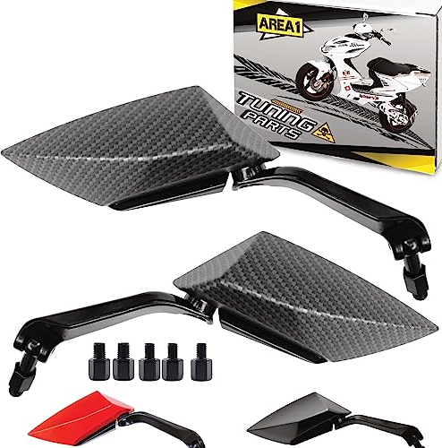 Area1 Universal Motorroller Rückspiegel Paar e-geprüft M8/M10 Rechts+Linksgewinde für z.B. Race GT50 TPH Runner NRG Speedfight Jetforce Aerox