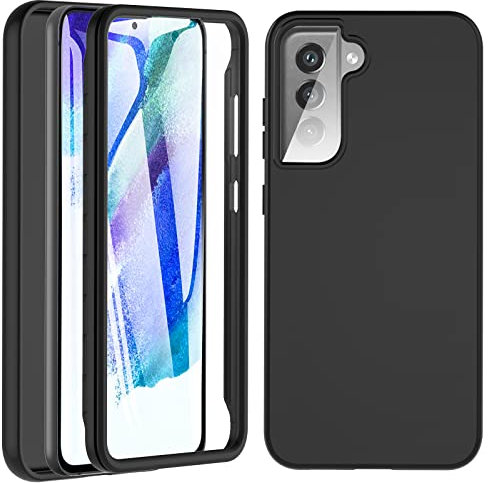 For Samsung S21 FE Case, S21 FE 5G Case, Shockproof Silicone Built-in Screen Protector 360°Full Body Protective Cover Bumper Anti-Scratch Heavy Duty Phone Case for Samsung Galaxy S21 FE (Black)