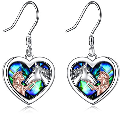 YFN Rose Gold Horse Ohrringe Schmuck Sterling Silber Horse Drop Ohrringe Mädchen Umarmung Pferd Geschenk für Mädchen (Abalone-Pferd-Ohrring)