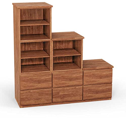 ben+camilla.com Square Massivholz Stufenregal Links-Anschlag | Regalwürfel-Set Kiel | 114,8 x 117,6 x 32 cm in Erle | mit Schubladen