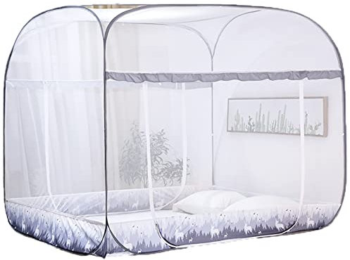 Moskitonetz Bett Tragbare Mückennetz Faltbare Pop Up Fliegennetz Zelt, Doppelter Eingang Reise Falten Netze Niedlich Design Heim für Doppelbett bis King Size Bett,Pine,150 * 198 * 155cm