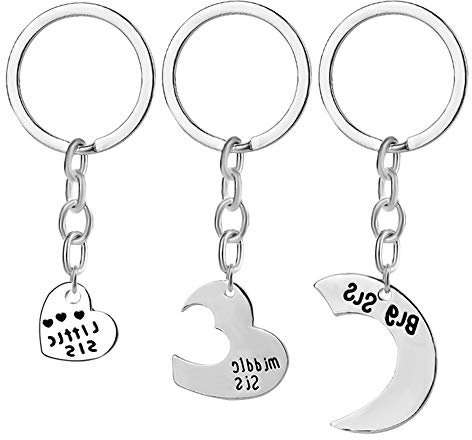3-teiliges Schmuck-Set für Familie, große Sis, mittlere Sis, kleines Eis, Liebe, Herz, Anhänger, Schlüsselanhänger für Schwester, silberfarben