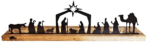 Weihnachtskrippen-Kerzenhalter, Krippen-Set, Weihnachtskerzenständer, rustikale geschnitzte Krippenfiguren, Kerzenständer für Weihnachten, Tischdekoration