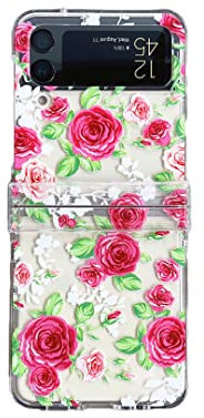 Custodia per Samsung Galaxy Z Flip 3 5G 2021, CrazyLemon con Cerniera Protettiva Custodia Trasparente Cover Rigida per PC Antiurto per Cellulare - Rosa Rossa