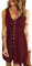 AUSELILY Sommerkleid Damen Casual Button Down Mini Kleid Cute V Neck Strandkleid mit Taschen Weinrot L
