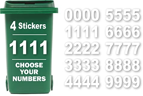 4 x Bin Numbers for Wheelie Bins, 0-9, Dustbin Stickers, Easy Application 17.5cm Stick On Number Stickers - Weatherproof Self Adhesive Vinyl (Number 1)