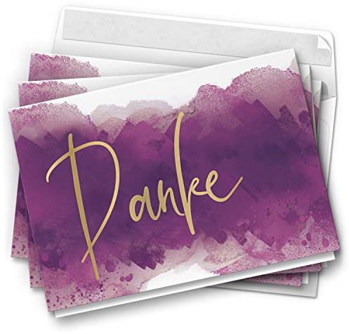 10 Dankeskarten mit Umschlag - Motiv Aquarell Lila - moderne Klappkarten Danksagungen, Danke sagen, bedanken, Dankeschön Karten