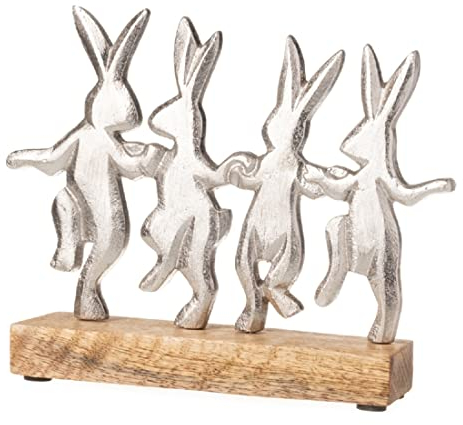 ETC originelle nostalgische Reihe Tanzender Osterhasen als Flache Silhouette Aluminium und Holz