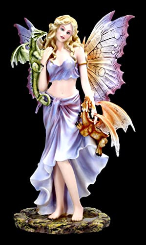 Elfen Figur Cora mit Zwei Drachen Babys 33 cm | Fee handbemalt