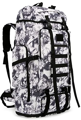 KXBUNQD Wasserdichter Camping Wandern Rucksack 70L/100L Molle Rucksack Großer Tagesrucksack für Reisen, Schwarz Weiß
