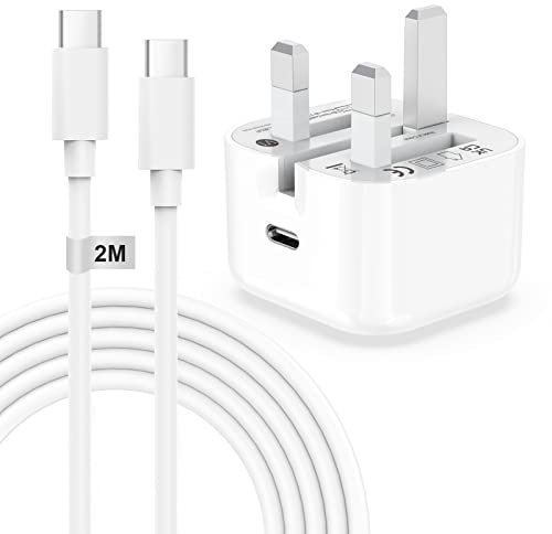 20W iPad Pro Charger Plug and Cable 2M, USB C Charger Plug with USB C to C Cable for iPad Pro 12.9/11 2018 to 2022,iPad Air 5/4,iPhone 15 Pro Max/16 Plus