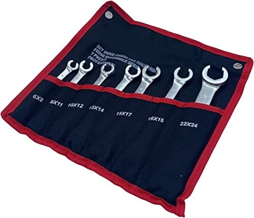 Set di 7 Chiavi Esagonali con Testa Aperta spaccata per Raccordi Freni Tubi Idraulici con raccoglitore 6x8-9x11-10x12-13x14-15x17-16x18-22x24.