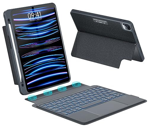 Custodia per tastiera iPad 10.9/11 Air 4a/5a generazione e Pro 11 1a/2a/3a/4a generazione (2018,2020,2021,2022), tastiera retroilluminata staccabile con cavalletto, trackpad Combo Touch, nero