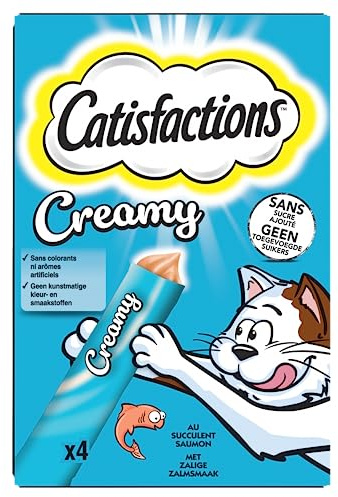 Catisfactions Creamy Friandises pour Chat – Goût Saumon – Récompenses pour Chats Adultes et Chatons – Pack de 4 sachets de 10 g (Lot de 11)