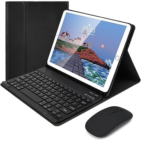 Lively Life Bluetooth Keyboard with Mouse for iPad 10.2 9th 2021/iPad 8th 2020/iPad 7th Gen. 2019, iPad Air 3 2019, iPad Pro 10.5 2017, Detachable Wireless Keyboard Case with Pencil Holder - Black