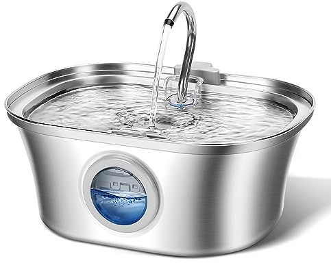 Fontana d'acqua per gatti, 3,2L fontana automatica in acciaio inox per animali domestici con finestra del livello dell'acqua, dispenser per acqua per animali domestici con Pompa ultra-silenziosa