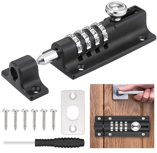 Fentar Verrou à Combinaison Lourd 4 Chiffres - Pour Portail en Bois, Porte Coulissante - Résistant à la Rouille Avec Vis (Noir)