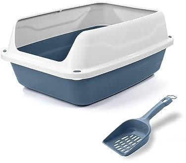 Patam lettiera aperta per gatti con bordi alti e paletta omaggio, 44.5 cm x 34 cm x 18.5 cm Made in Italy – Milù Mini Blu