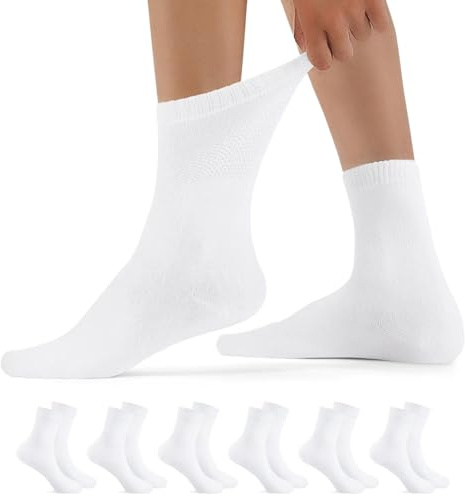 YouShow 6 Pares Calcetines Diabéticos Hombre & Mujer Sin Elasticos Circulacion Algodón Blanco 43-46