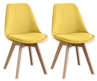 SHIITO | Modelo Otto - Pack de 2 Sillas de Comedor de Estilo Nórdico | Tapizadas con Tela | 41.5 x 43 x 83 - Color Mostaza | Diseño Sencillo y Elegante | con Patas de Haya