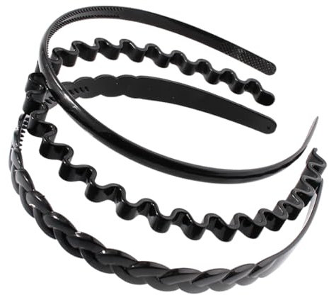 3 Pcs Serre Tete Madame Homme, Bandeaux en Métal, Bandeaux Ondulés Unisexes, Bandeau Cheveux, Antidérapant Hoop Band pour l'extérieur, Sport, Yoga, Maquillage (Noir)