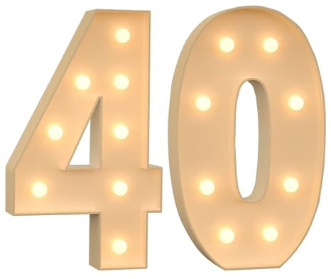 120cm/4FT Marquee Light Up Number for 40th Birthday, Light Up Numbers Pre-cut Foam Board Set for Birthdays, Weddings, Baby Anniversaries, Party Decor