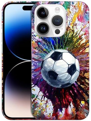 GlamCase iPhone 14 Pro Case - Vintage Color Football (Soccer) Design Printed Slim Fit Cute Plastic Hard Protective Designer Back Phone Case for iPhone 14 Pro