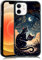 MMYAJT Black Whimsical Cat Phone Case Compatible with iPhone 12 Mini — Moon Cat iPhone Case Shockproof Cute Black Cat Phone Cover Gift for Boy Girl Men Women