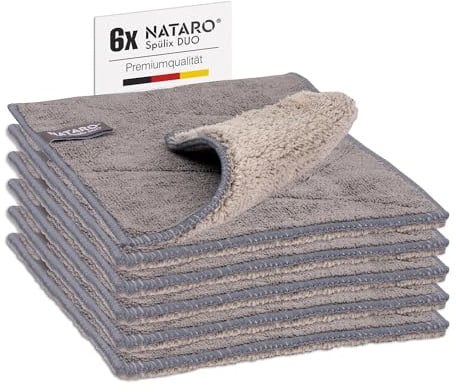 NATARO® 6 Stück Spülix Duo Premium Spültücher waschbar – Microfaser Spüllappen für Ihre Küche, Geschirr extrem fett- und schmutzlösend, extra saugfähig, Mikrofasertuch grau ca. 24x19 cm
