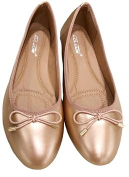 Ladies Flat Ballet Ballerina Pumps Plain Womans Work School Dolly Shoes SZ 3-8 (Champagne, UK Footwear Size System, Adult, Women, Numeric, Medium, 8)