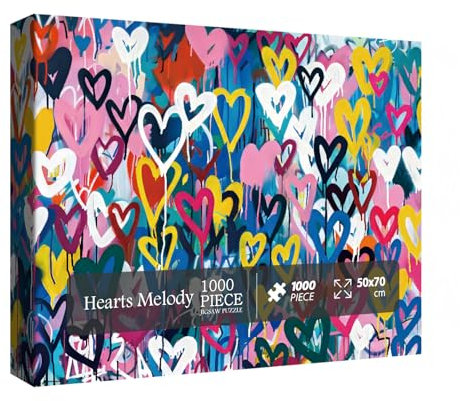 Buntes Herzform-Puzzle, 1000 Teile für Erwachsene, Liebes-Valentinstag-Puzzle, Regenbogen-Graffiti-Kunst-Puzzle als Herz-Themen-Geschenk
