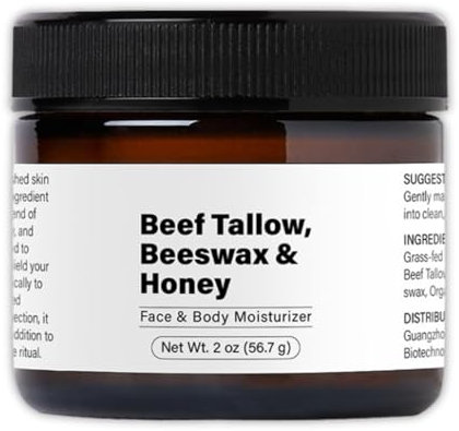 Tallow and Honey Balm, 100% Grass Fed Beef Tallow Moisturiser with Beeswax & Honey, Face & Body Moisturizer, 2 oz, Beef Tallow Skin Care, Nourishing and Hydrating