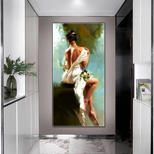Ölgemälde „Sexy nackte Rückenblume Frau“, Leinwanddrucke, Gang zum Aufhängen, abstrakte Kunst, Poster, Wohnzimmer, Heimdekoration, Gemälde, 75 x 150 cm, rahmenlos