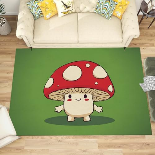 NAWVNMI Waschbarer Teppich Krabbelmatte Babyzimmer Kinder rutschfest Flauschig Teppich Teppich Kinderzimmer Junge Mädchen Kinderteppich, Niedliche Pilze - Pilze Grün, 120 x 180 cm
