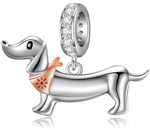 HUKKUN Dackel Charm 925 Sterling Silber Armbandcharme für Frauen
