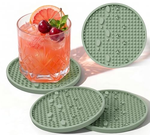 Wingcases Untersetzer für Getränke (4er-Pack, Salbeigrün) Niedliches ästhetisches Haustier-Pfoten-Design Silikon-Tassenmatte für Tischplattenschutz Rutschfest, Nicht-Klebend, Kaffeetisch-Dekor, Tolles