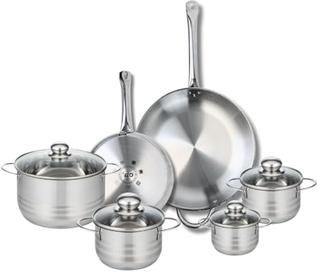 ELO 9880850 Kochgeschirr-Set, 6-teilig, 2 Bratpfannen 24 und 32 cm und 4 Kochtöpfe 12, 14, 16 und 20 cm Elo Profi, glänzend, Edelstahl, Induktion