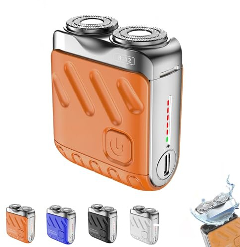 Qosigote 2025 Neu Tragbarer Rotierender Dual-Ring-Elektrorasierer, Elektrischer Rasierer, Ipx7 Wasserdichter Mini Elektrorasierer, Mini Und Tragbar, Magnetische Klinge, Nass Und Trocken (Orange)