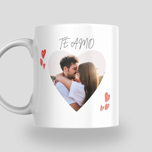 Cristal Plaque Taza Cerámica Personalizada para Parejas Foto Corazón y dedicatoria – Acabado Premium, Asa Ergonómica– Regalo Día de San Valentín, Cumpleaños y Aniversario