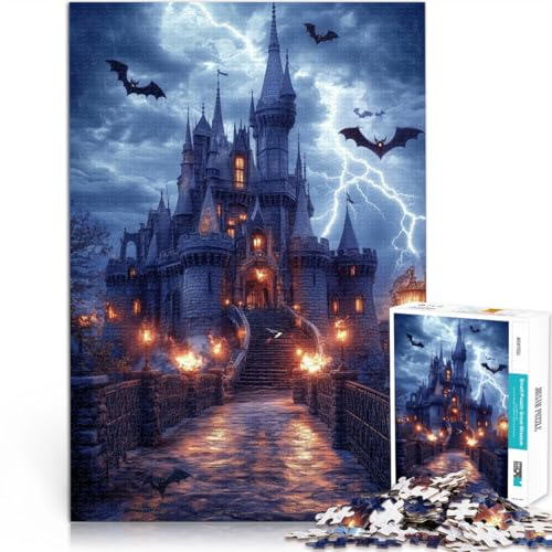 adult jigsaw puzzle 1000 pieces Haunted Castle in Storm Made of cardboard for age 14 years and over Puzzle game Offered as gifts for the whole family。size：26x38cm/10.24x14.96inch