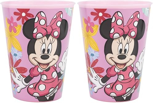 Stor WIEDERVERWENDBARER KINDERBECHER AUS BPA-FREIEM KUNSTSTOFF 260 ML | MINNIE MOUSE MOUSE SPRING LOOK, Rosa (Packung mit 2)