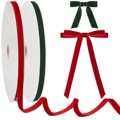 Shining She Samtband Rot Grün 10mm, 2PCS x 25 Yards Satinband Geschenkband Weihnachten Geschenkverpackung, Schleifenband Dekoband für Hochzeit Weihnachtsdeko Rote Schleifen Weihnachten Basteln DIY