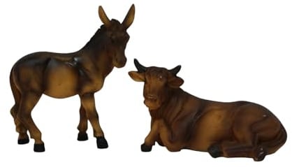 ZICOM Krippenfiguren Krippenzubehör Miniaturzubehör Miniatur Ochse und Esel 7,8cm handbemalt Polyresin, Modellbau Puppenhaus