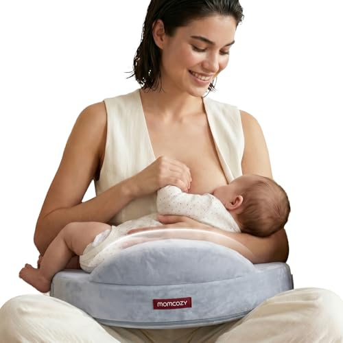 momcozy Memory Foam Nursing Pillow, High-Rebound Support, Grey | Innovative Safety Guard For Baby, Balanced Firmness And Softness, Secure Adjustable Strap, Gentle Removable Velvet Cover