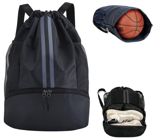 RubyTint Drawstring Gym Bag-Waterproof Sports Backpack with Shoe Compartment and Wet Dry Separation, Large Unisex Swimming Bag with Mesh Fabric and Adjustable Shoulder Straps