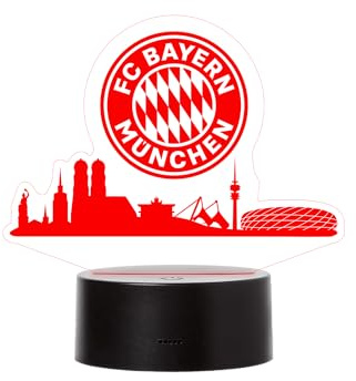 FC Bayern München LED Skyline Nachtlicht (Rot) I Nachttischlampe mit Münchener Stadtsilhouette & USB-Anschluss I Offiziell lizenziert