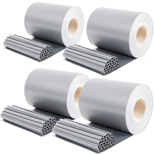 Sekey 4 Stück x PVC Sichtschutzstreifen für Doppelstabmatten 35m x 19cm - 26 Befestigungsclips, Doppelstabmattenzaun Sichtschutz, Anti-UV Wetterfest Stabmattenzaun Windschutz für Garten, Grau