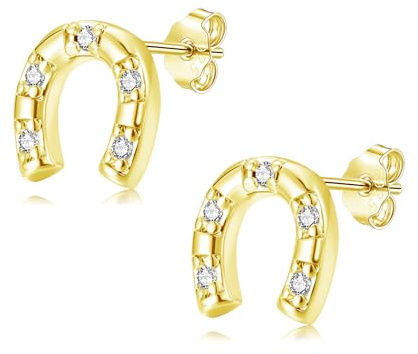 Estrellique Ohrstecker Silber 925, Silber Stern/Hufeisen/Kreuz Ohrringe | 925 Sterling Silber Ohrstecker mit AAAAA Cubic Zirkonia, Unisex Klein Knorpel Tragus Ohrringe Stecker für Damen Mädchen