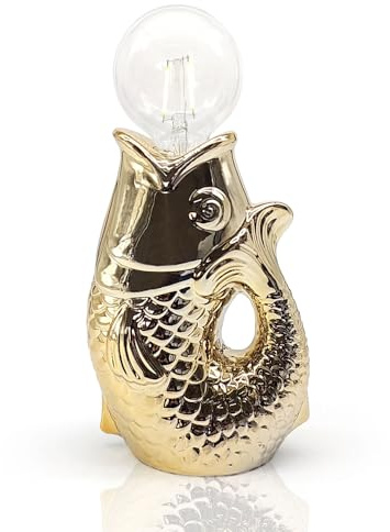 Mea-Living GmbH Lucia LED Tischleuchte Fisch, gold H:17 cm mit Keramiksockel, batteriebetrieben - Maritime Tischlampe, Lampe, Moderner Deko Stil maritim, Tierleuchte
