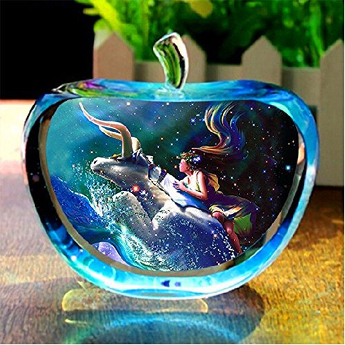 12 Constellation Clear Rare Crystal Glass Apple Model Figurines Paper Weights Natural Stones and Minerals Photo Customized Crystals for Home Decor (Taurus)